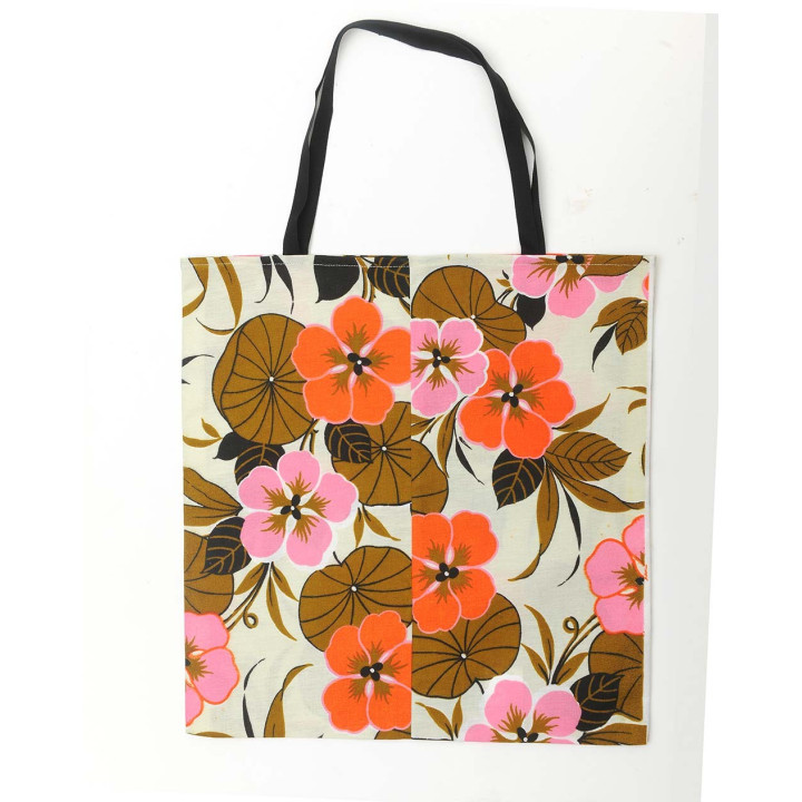 Fabric tote bag, vintage printed cotton, Reusable pouch