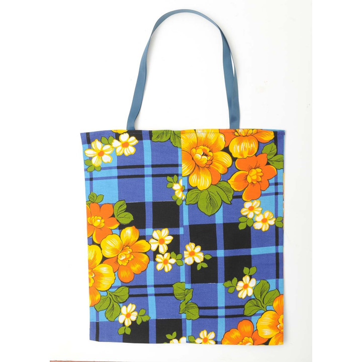 Fabric tote bag, vintage printed cotton, Reusable pouch