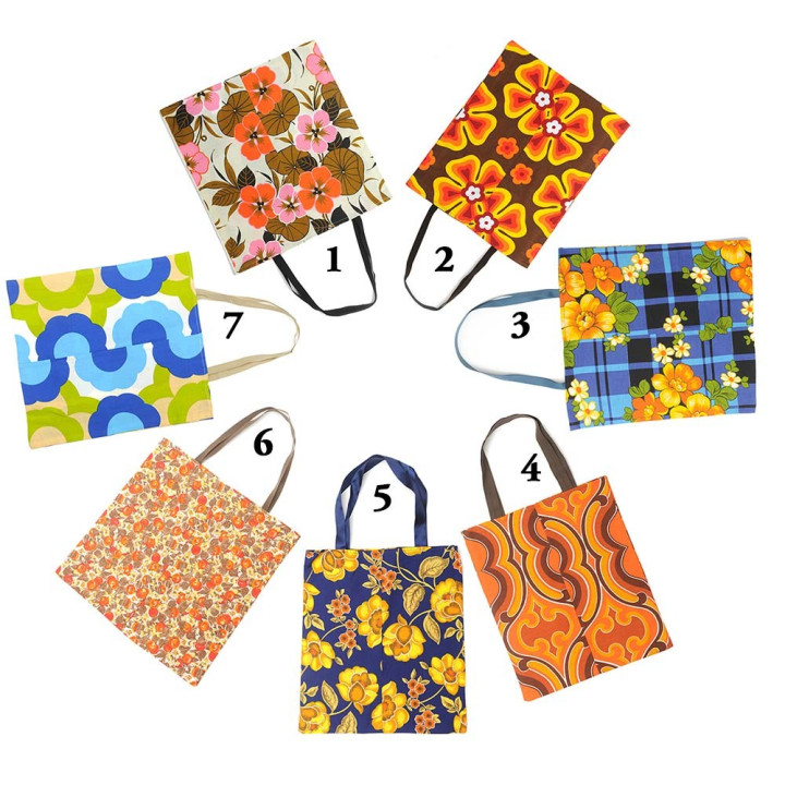 Fabric tote bag, vintage printed cotton, Reusable pouch