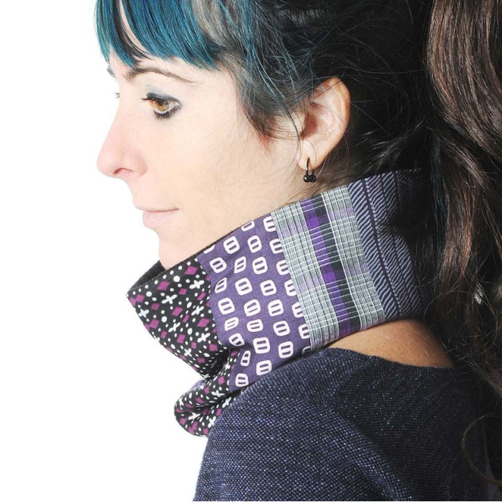 Col foulard femme violet et gris accessoires originaux made in France