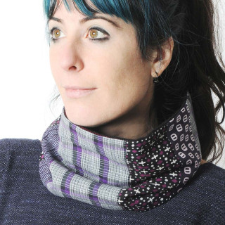 Purple and grey patchwork Cowl Scarf, supple neckwarmer