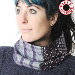 Purple and grey patchwork Cowl Scarf, supple neckwarmer