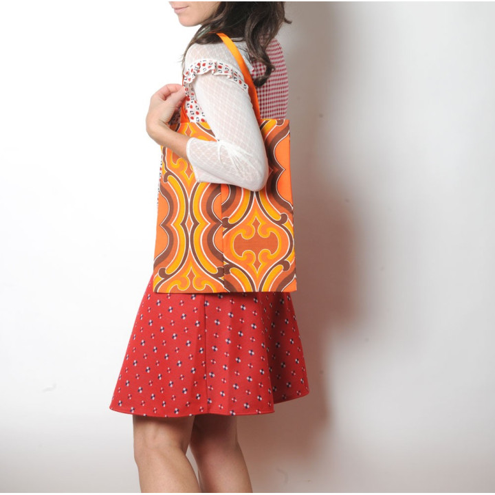 Fabric tote bag, vintage printed cotton, Reusable pouch