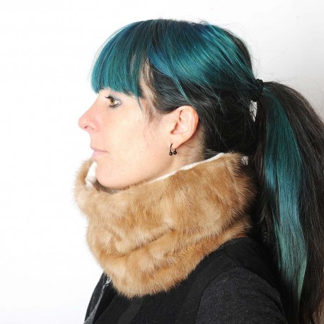 Light brown real fur Cowl, recycled