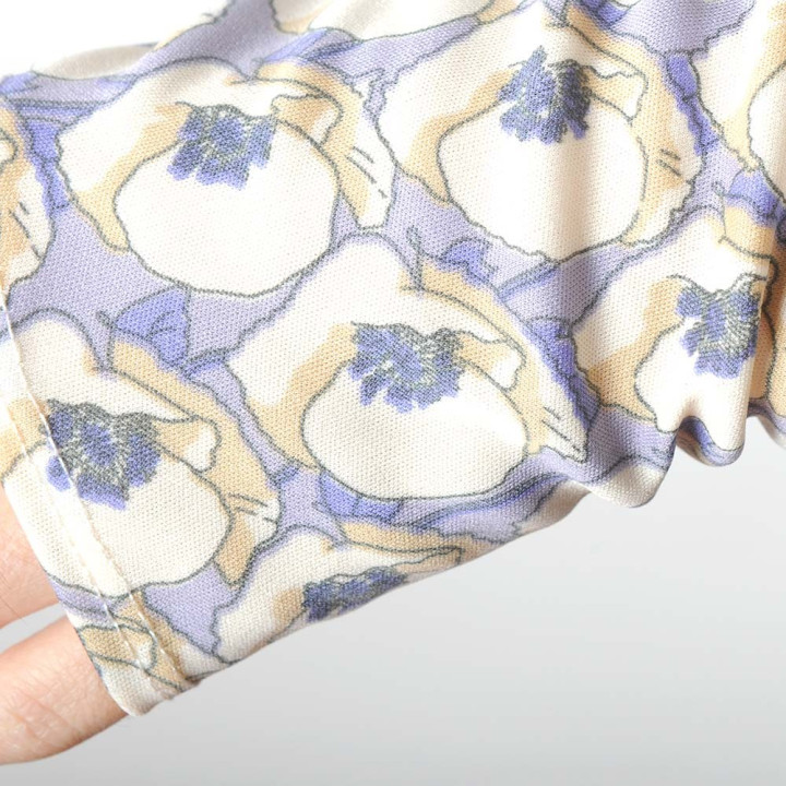 Long fingerless gloves in vintage beige and lilac floral jersey