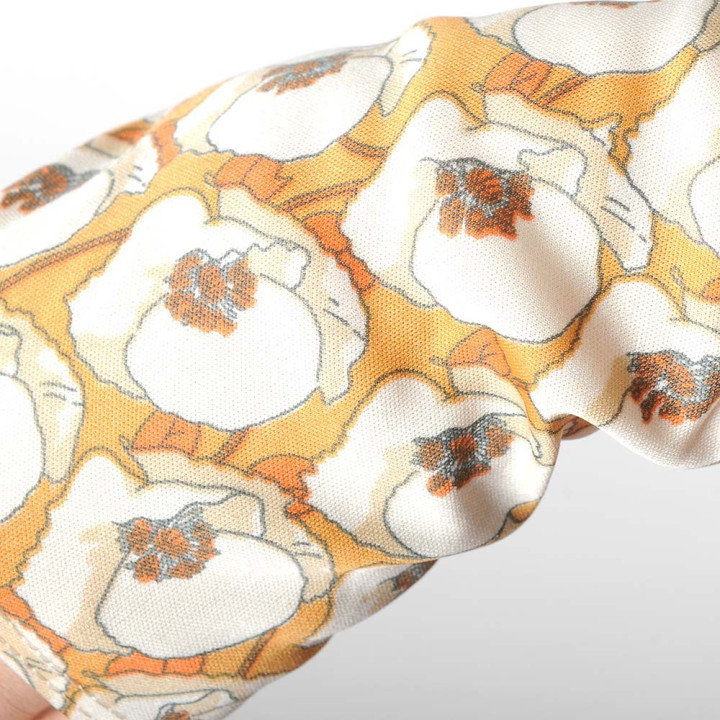 Long fingerless gloves in vintage beige and orange floral jersey