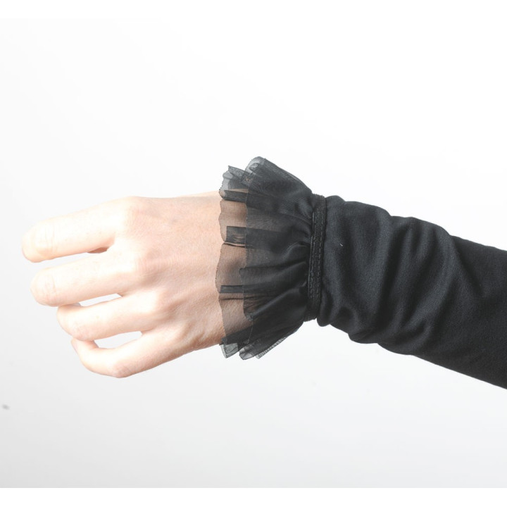 Long black cuffs with voile ruffles