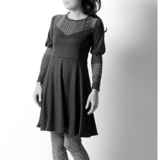 Flared jersey dress with leg-of-mutton sleeves - CUSTOM HANDMADE