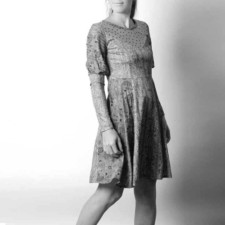 Flared jersey dress with leg-of-mutton sleeves - CUSTOM HANDMADE