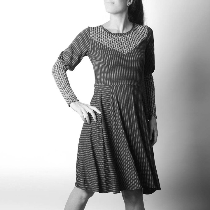 Flared jersey dress with leg-of-mutton sleeves - CUSTOM HANDMADE