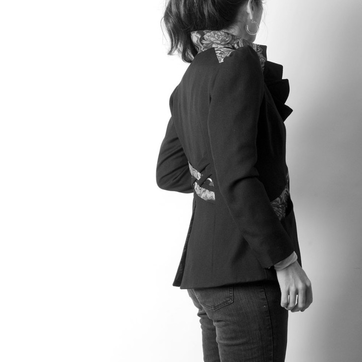 Unique designer womens jacket, high collar