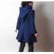Indigo blue women's winter Pixie coat with Goblin Hood in virgin wool