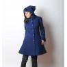 Indigo blue women's winter Pixie coat with Goblin Hood in virgin wool