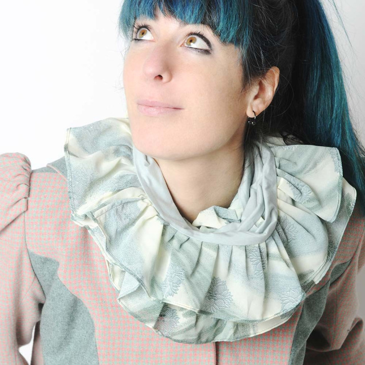 Ruffled pale mint green scarf, jersey and patterned fabric