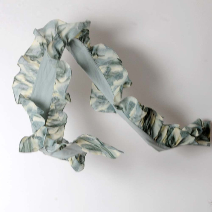 Ruffled pale mint green scarf, jersey and patterned fabric