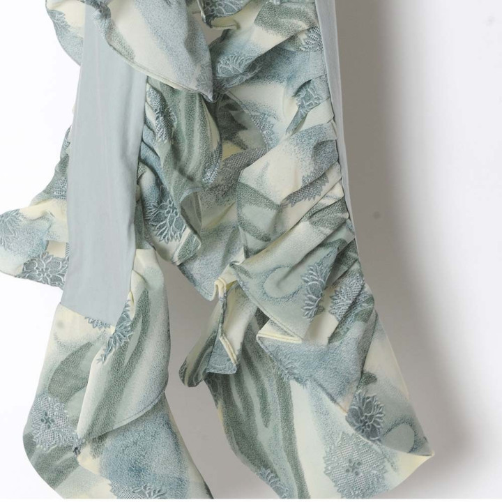 Ruffled pale mint green scarf, jersey and patterned fabric