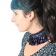 fabriqué en France Collier plissé ras du cou fabriqué en France créateur femme, bleu marine et rose fleuri
