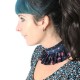 Pleated navy blue and pink floral fabric necklace