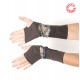 Long stretchy armwarmers in a patchwork of brown jersey and printed mesh