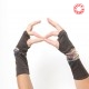 Long stretchy armwarmers in a patchwork of brown jersey and printed mesh