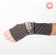 Long stretchy armwarmers in a patchwork of brown jersey and printed mesh