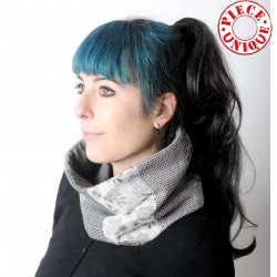 Pale grey patterned patchwork Cowl Scarf Neckwarmer