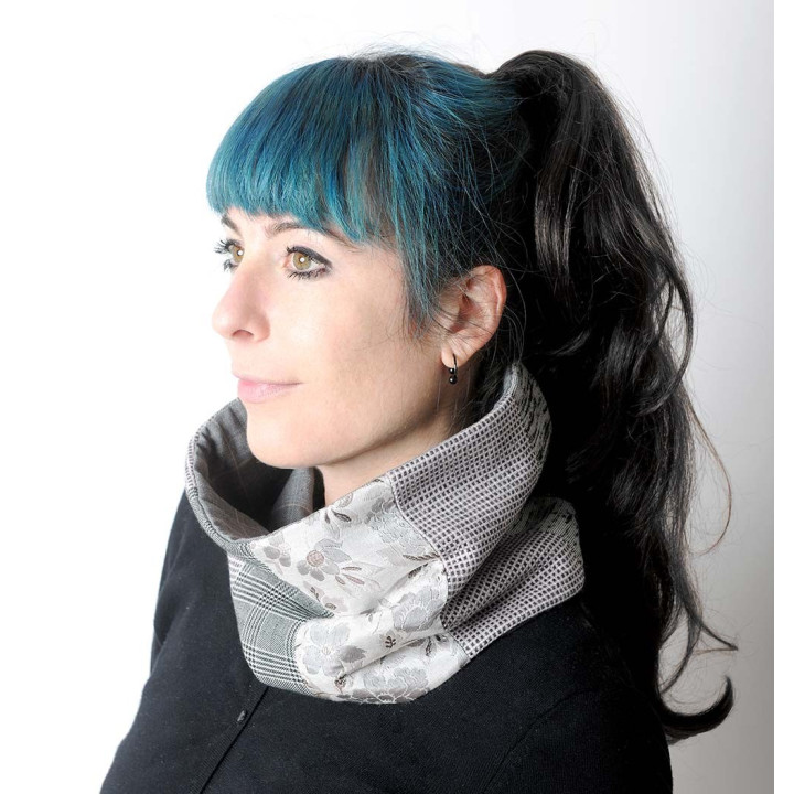 Pale grey patterned patchwork Cowl Scarf Neckwarmer