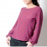 Supple red and purple glitter striped sweater with puffy sleeves