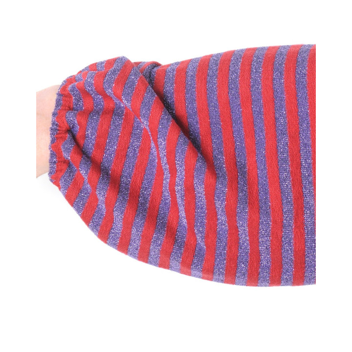 Pull rayé fabriqué en France lurex violet, manches longues bouffantes, rouge ou vert