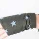 Khaki green fingerless gauntlets with pale blue stars