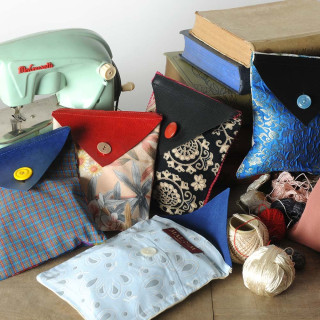 Small fabric and leather pouch, Reusable gift pouch