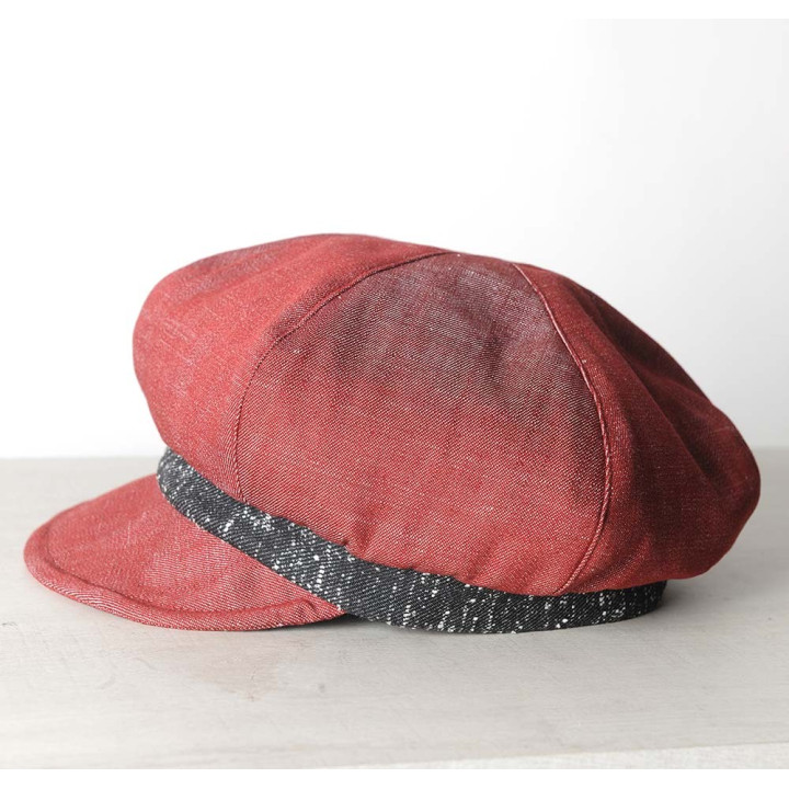 Red and black denim newsboy cap hat
