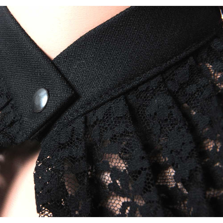 Col créateur fabrication française amovible plissé, dentelle noire coton