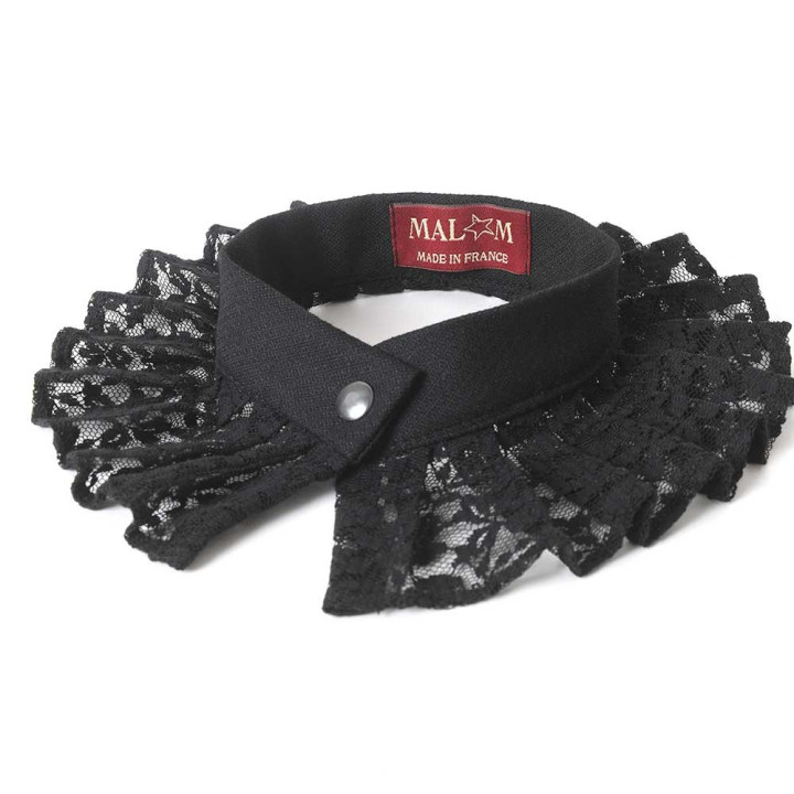 Pleated black cotton lace necklace, removable collar