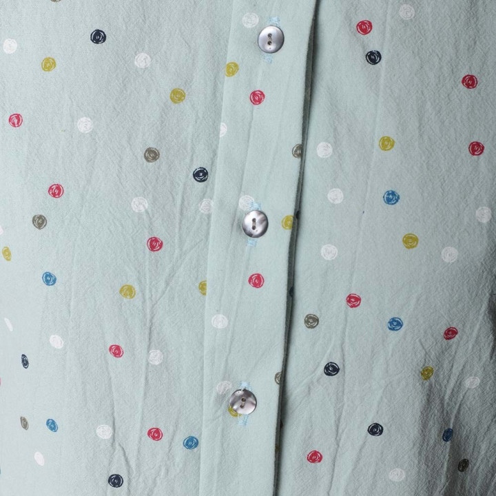 Pale green cotton and blue lace women's shirt with dots