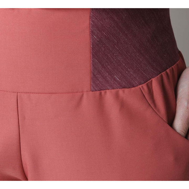 idée cadeau pour femme Pantalon femme 4/5 en lainage sec rose indien, ceinture jersey