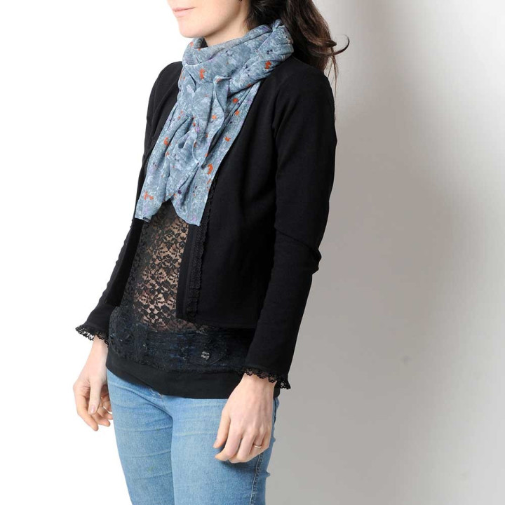 Foulard fabriqué en France écharpe souple bleu gris made in France