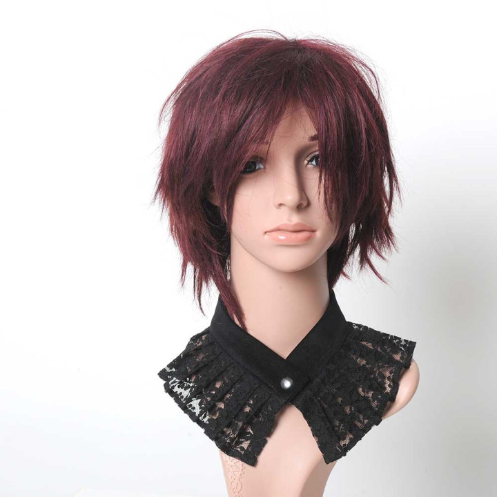 Pleated black lace choker, Removable collar