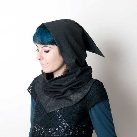 Cowl with removable Goblin Hood - Sparkly black