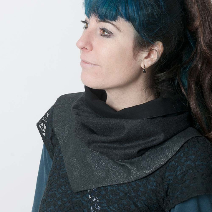 Cowl with removable Goblin Hood - Sparkly black