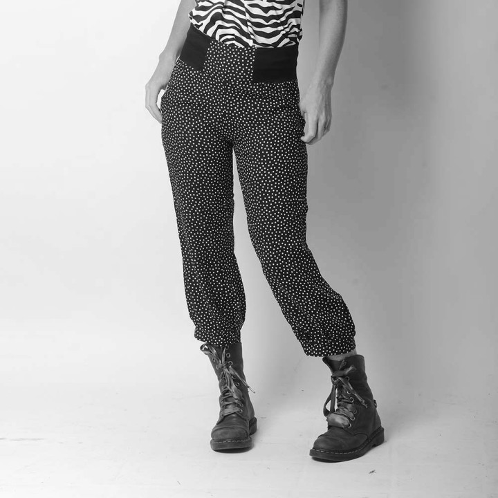 Womens pants with stretchy belt, pleated hem - CUSTOM HANDMADE