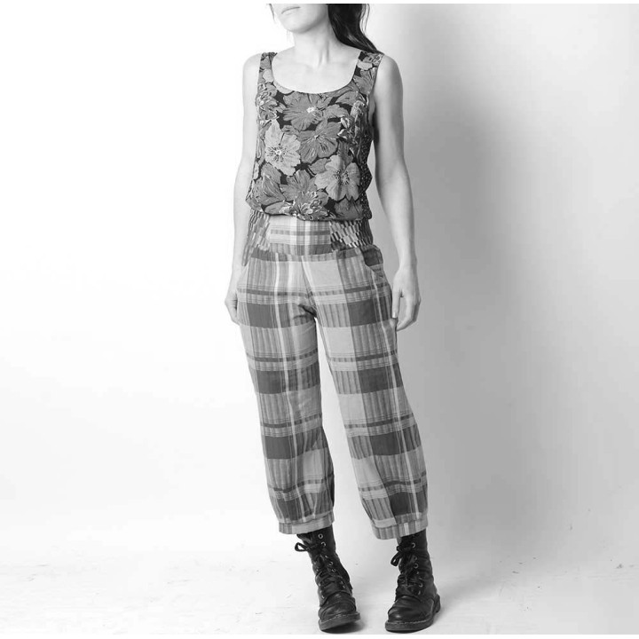 Pantalon femme fabrication artisanale ceinture extensible, bouffant dans le bas - PERSONNALISABLE