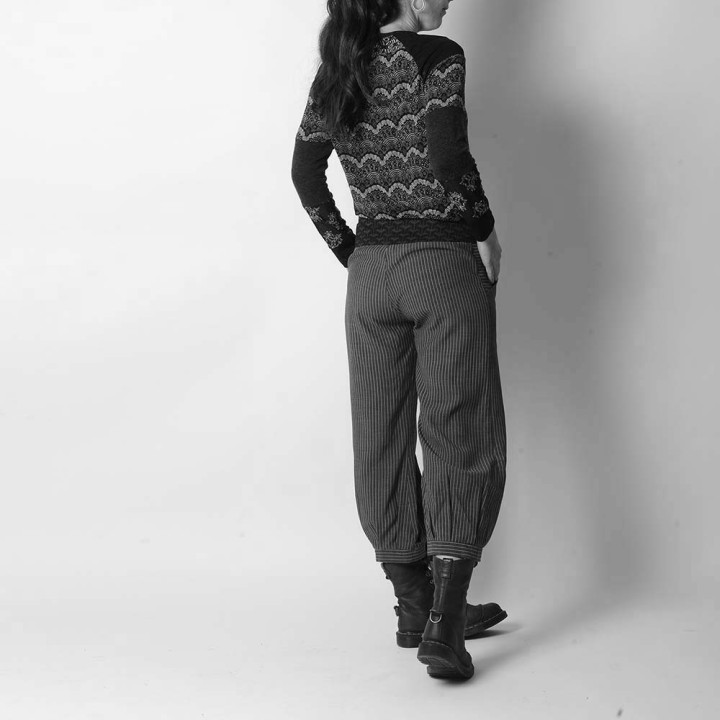 Womens pants with stretchy belt, pleated hem - CUSTOM HANDMADE