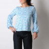 Blue, white and silver sweater with puffy sleeves