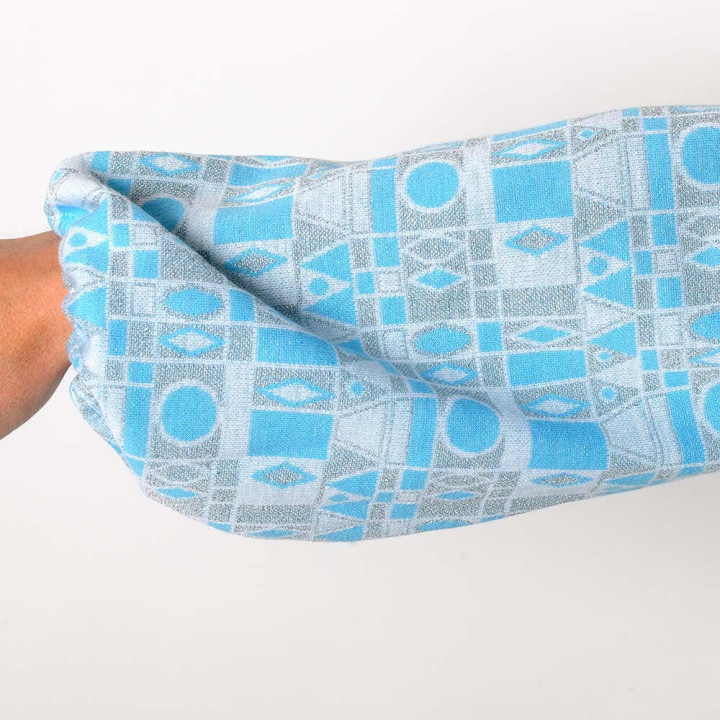 Blue, white and silver sweater with puffy sleeves