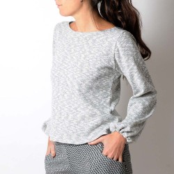 Pull gris clair original fabrication artisanale femme maille, Made in France