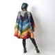 Multicolor high-low hooded Cape with wide sleeves, wool patchwork