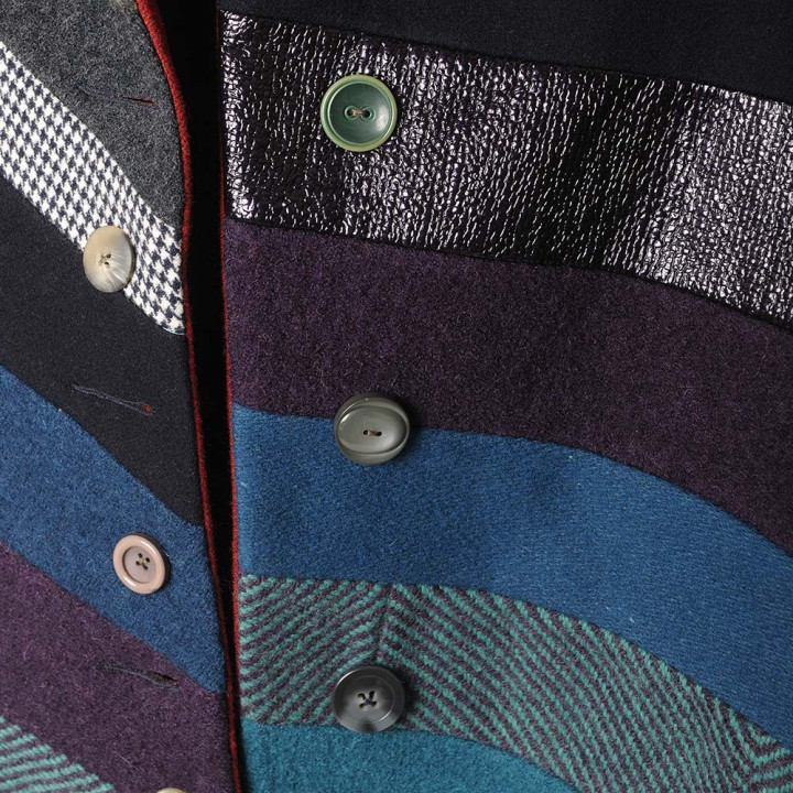 Multicolor high-low hooded Cape with wide sleeves, wool patchwork