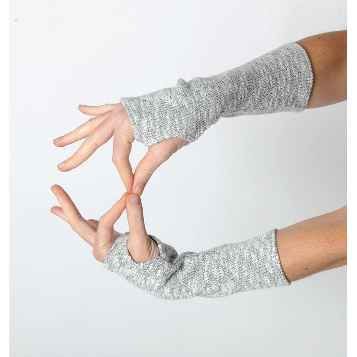 Mitaines longues en maille gris chiné