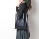 Midnight blue varnished leather shopping tote bag, with two pockets